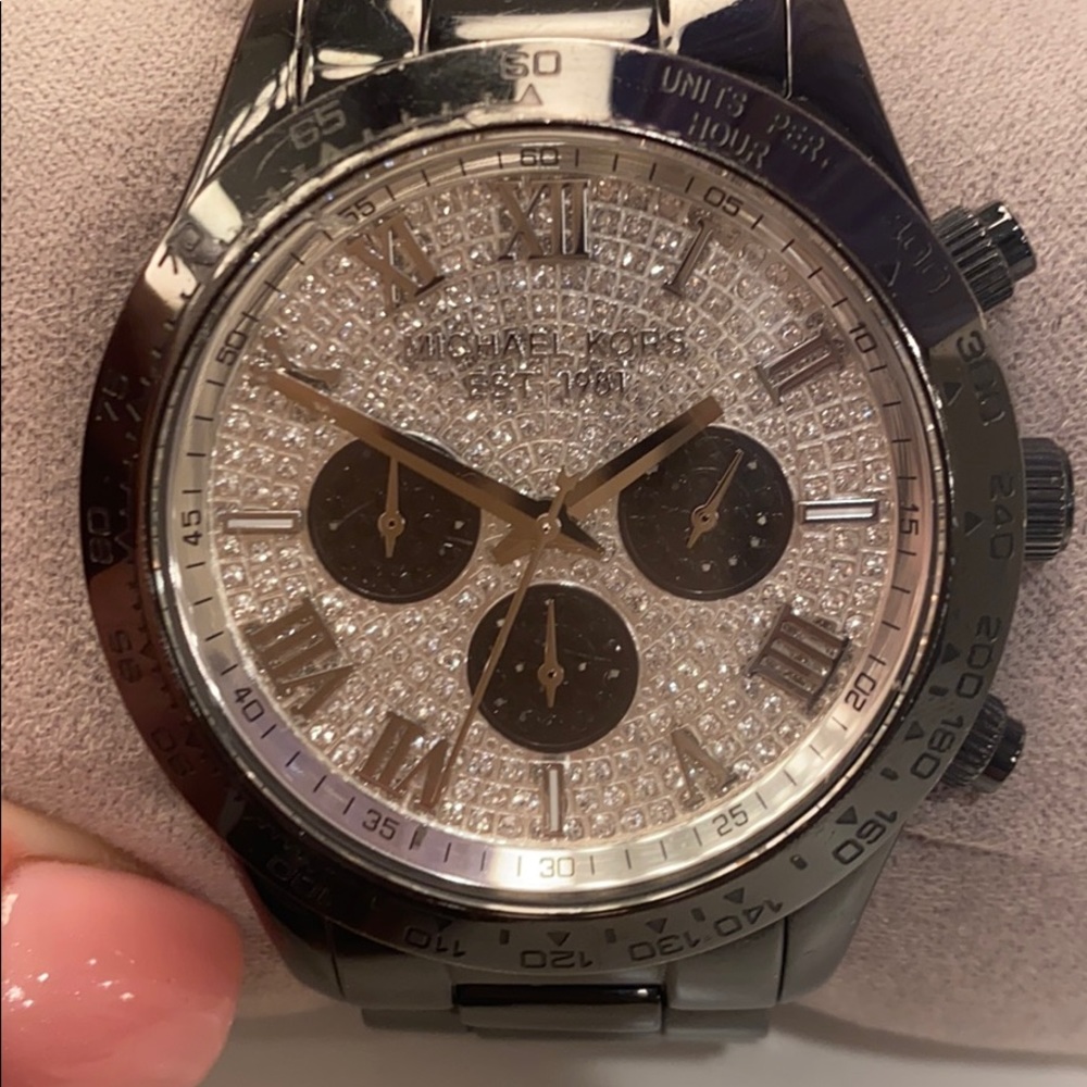 Michael Kors Black Plated Pave Glitz Dial Watch - Picture 2 of 10